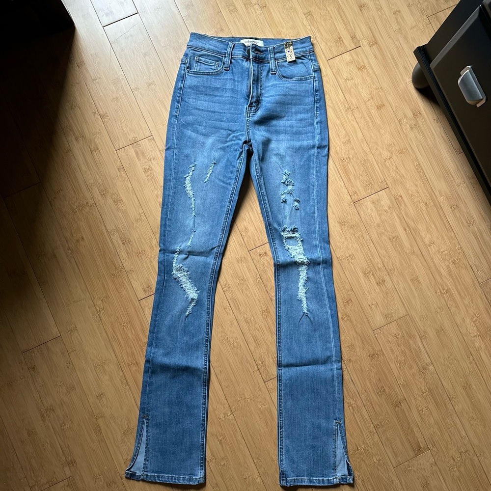 Split hem straight leg jeans